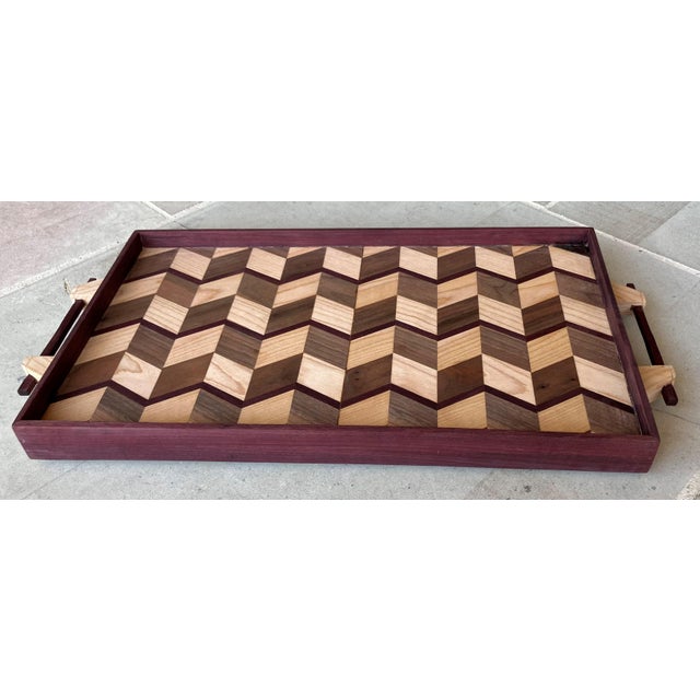 Late 20th-Century Handcrafted Exotic Wood Rectangular Handled Tray in the Manner of Don Shoemaker For Sale - Image 11 of 18