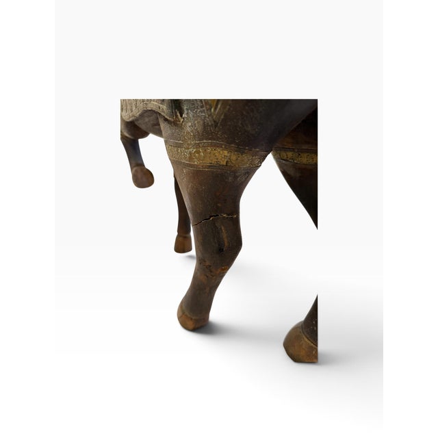 Brown Grand 38" Vintage Rajasthani Hand-Carved Wooden Horse With Hammered Brass & Copper Cladding For Sale - Image 8 of 11