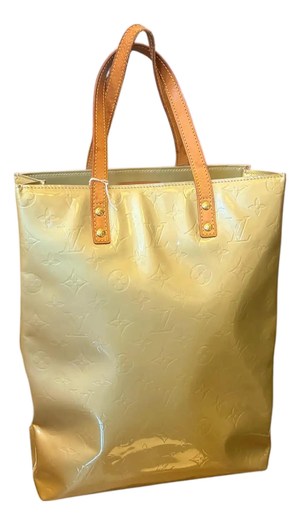 A 2001 Louis Vuitton Green Vernis and Vachetta Reade Gm Tote Bag