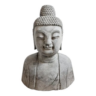 Vintage Stone Garden Buddha Bust Statue For Sale
