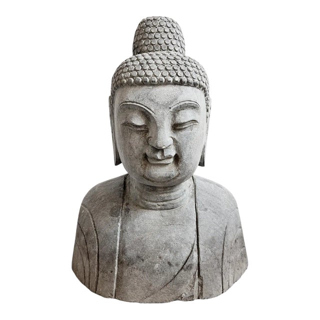 Vintage Stone Garden Buddha Bust Statue For Sale