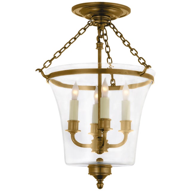 Chapman & Myers for Visual Comfort Signature Sussex Semi-Flush Bell Jar Lantern in Antique-Burnished Brass For Sale