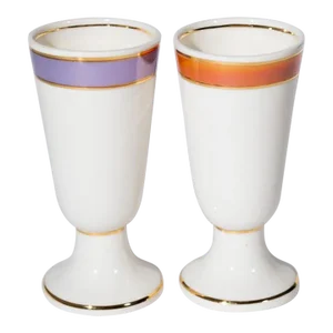 Late 20th Century Porcelain Coffee Cups With Iridescent Pattern- a Pair