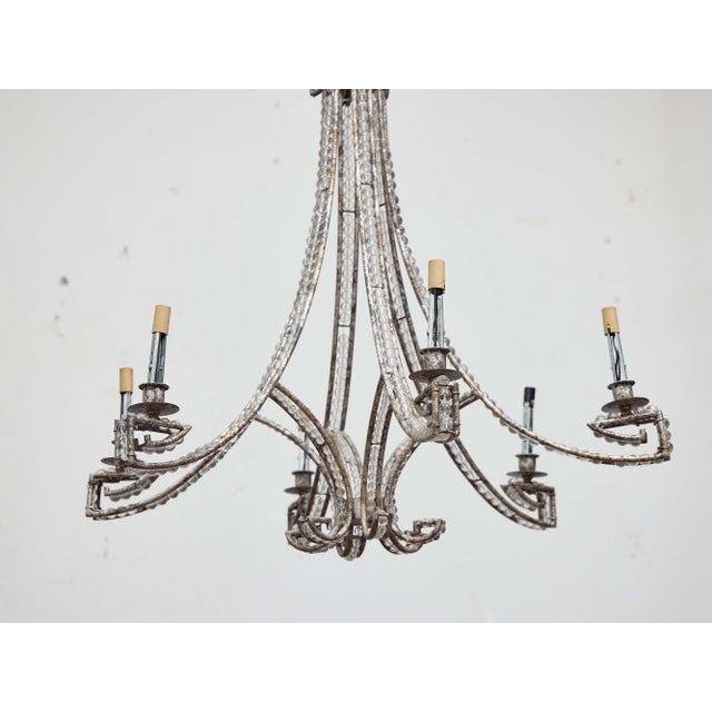 19th Century French Iron and Beaded Six-Light Chandelier For Sale - Image 4 of 11