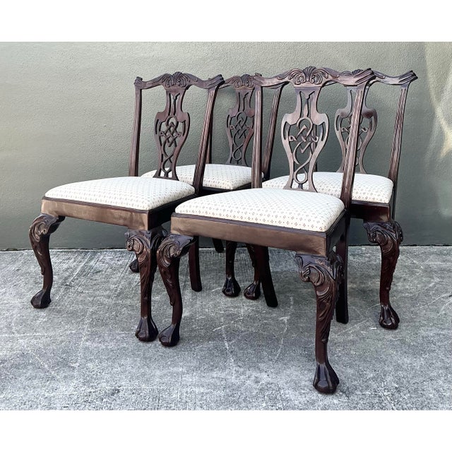 Vintage Carved Mahogany Chippendale Dining Chairs - Set of 4 For Sale - Image 11 of 12