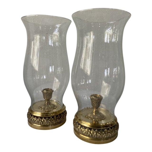 Brass and Seeded Glass Hurricane Candle Lanterns a Pair Chairish