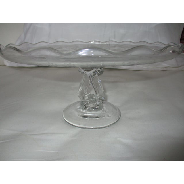 Art Nouveau 1930s Vintage Martinsville/Viking Prelude Pattern With Princess Pedestal Cake Stand For Sale - Image 3 of 7
