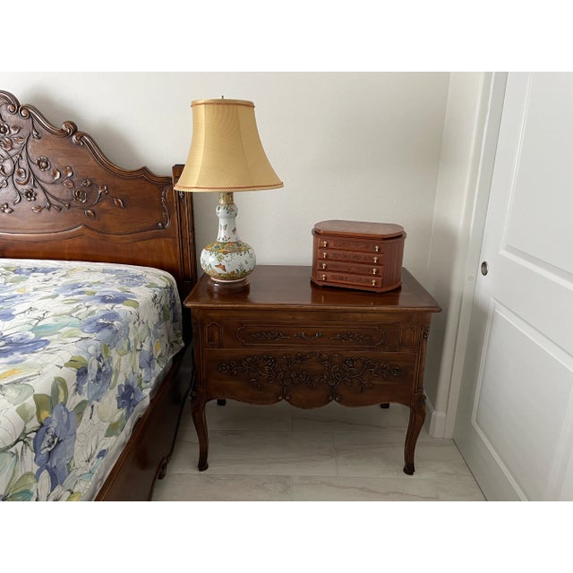 Brown Hand Carved Wood Oval Nighstand For Sale - Image 8 of 9