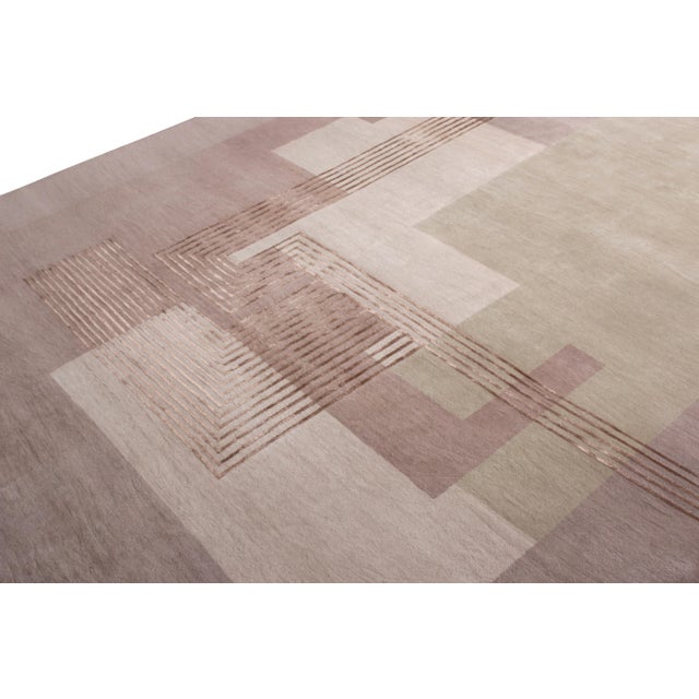 Art Deco Hand-Knotted Art Deco Style Rug in Pink Geometric Pattern by Rug & Kilim For Sale - Image 3 of 5