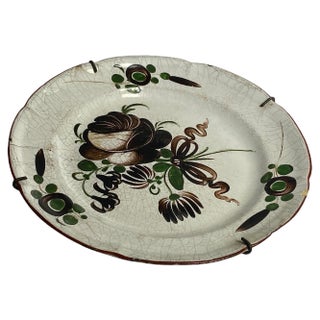 18th Century French Brown and Green Color Faience Flower Plate For Sale