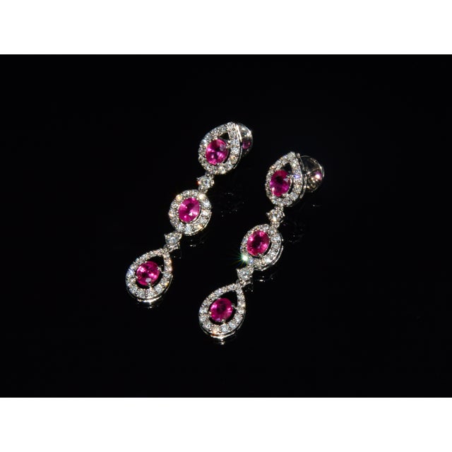 Late 20th Century Pair of Gia 3.99ctw Natural Burma Ruby & Diamond 18k White Gold Dangle Earrings For Sale - Image 4 of 13