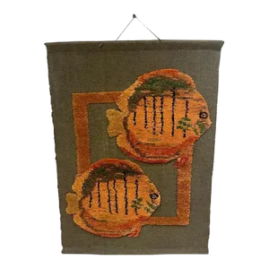 Late 20th Century Mid-Century Woven Fish Motif Tapestry by Tom Taylor, 1990