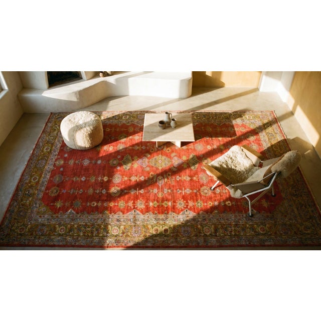 1890s Red Stripe Classic Antique Persian Sultanabad Rug 14'10" X 19'5" Handknotted Wool Carpet For Sale - Image 10 of 11