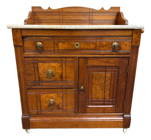 Antique Victorian Eastlake Style Walnut Marble Top Cabinet Commode Washstand
