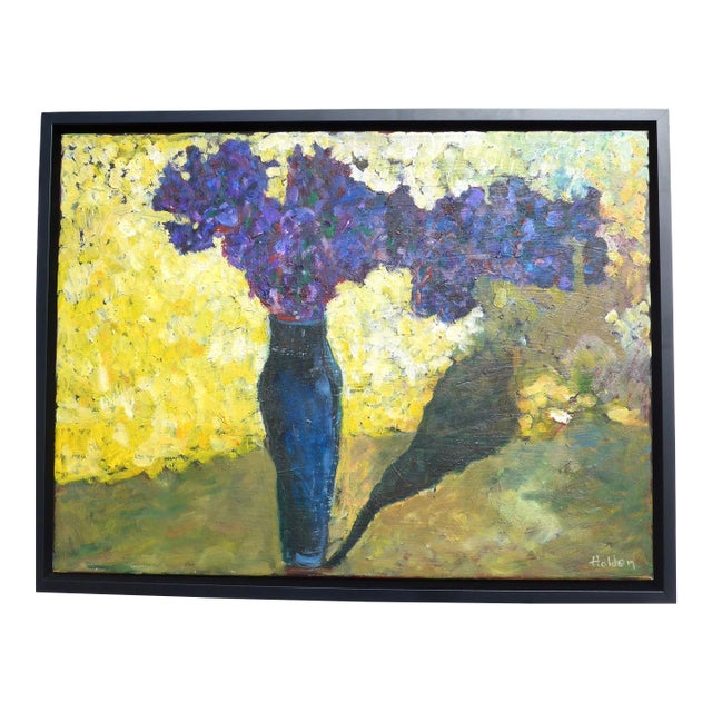 Martha Holden "Lilacs in a Vase" Oil on Canvas Painting, Framed For Sale