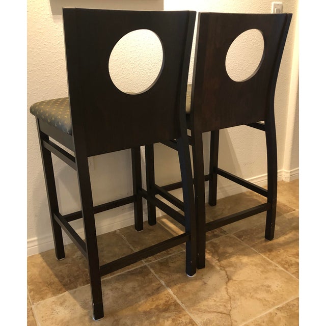 Altalia Barstools Walnut Bentwood Modern Italian Barstools Black with gold upholstered seats Measures: 38.5" x 16.5" back...
