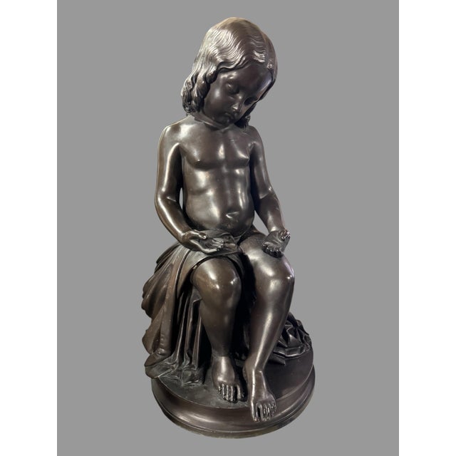 Antique Victorian 14" Figural Bronze Statue Sculpture Signed l.v. E. Robert 1847 For Sale - Image 9 of 12
