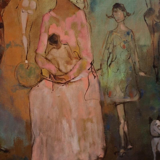 1980s Italian Artist, Family of Acrobats, 1981, Mixed Media on Canvas For Sale - Image 5 of 16
