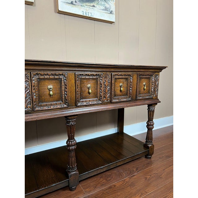 Antique English Dresser Base Sideboard Potboard Jacobean Carved Oak C1890 For Sale In Dallas - Image 6 of 18