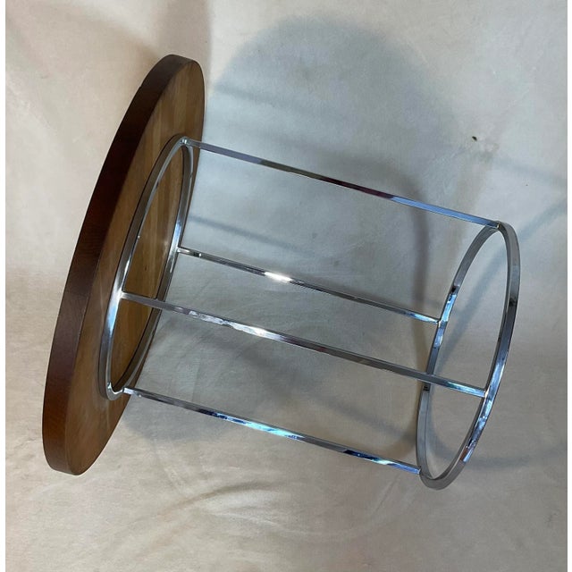 Mid 20th Century Attributed to Milo Baughman Modern Chrome and Oak Round Side Table For Sale - Image 10 of 13