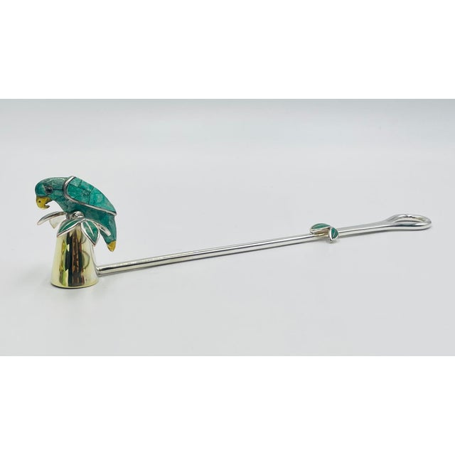 1980s Emilia Castillo Parrot Candle Snuffer With Malachite Inlay, Taxco Mexican Modern For Sale In Los Angeles - Image 6 of 17