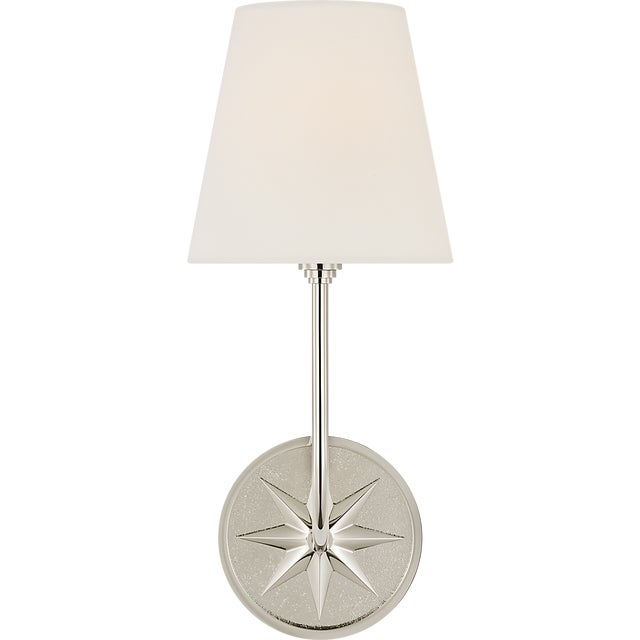 Polaris 15" Sconce in Polished Nickel with Linen Shade Designer: Chapman & Myers Finish: Polished Nickel Height: 14.75"...