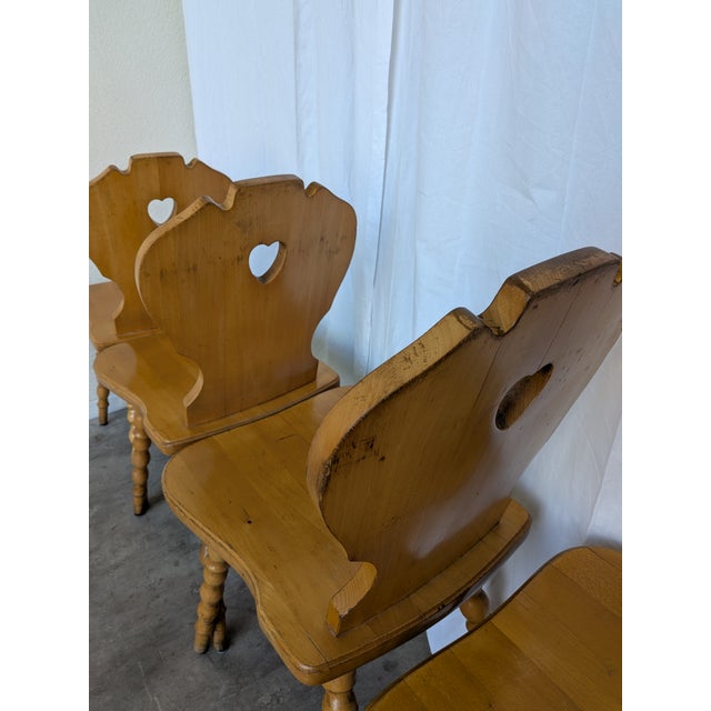 Brown Vintage Tyrolean Farmhouse Heart Cutout Wooden Dining Chairs, 1970s, Set of 6 For Sale - Image 8 of 18