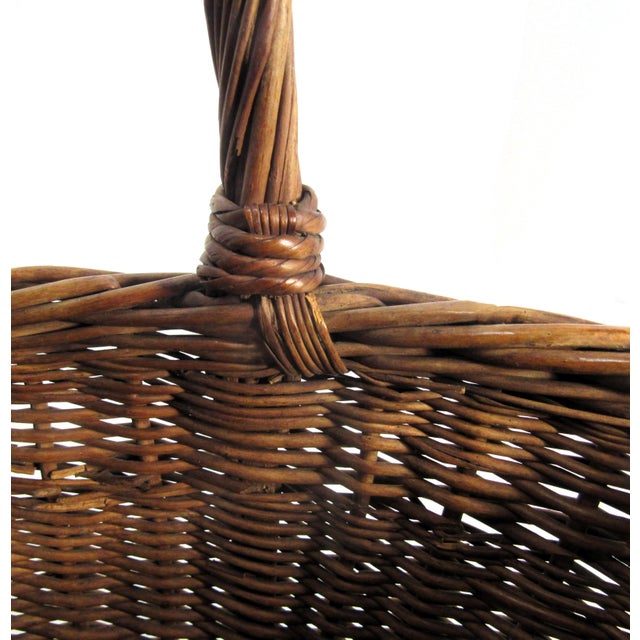 Wood Vintage Rustic Wicker Gathering Basket With Handle For Sale - Image 7 of 14