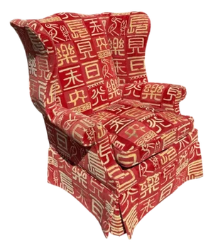 Georgian Style Clarence House Kanji Red Cut Velvet Wingback Chair