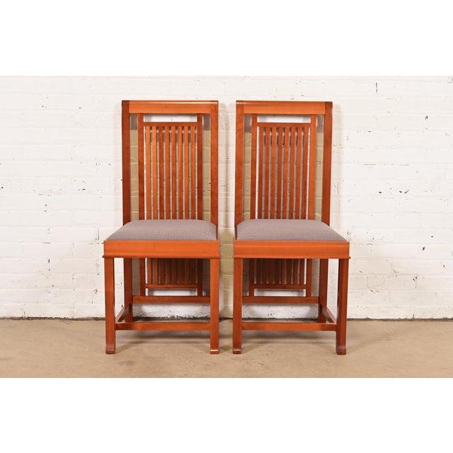 Frank Lloyd Wright for Cassina Arts & Crafts Cherry Wood Dining Chairs, Pair For Sale - Image 15 of 15