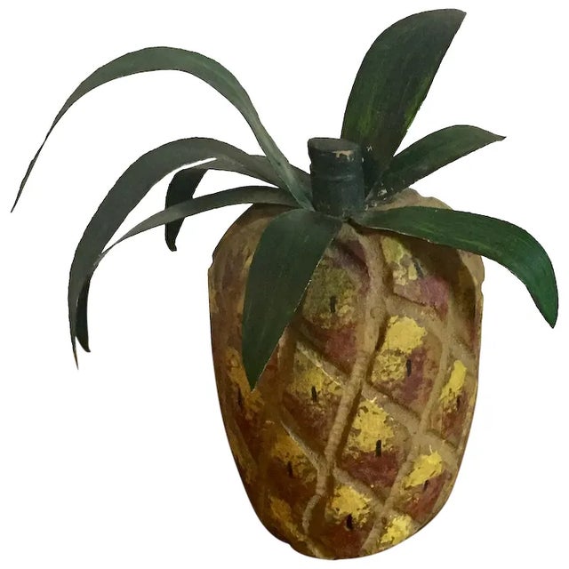 American Virginia Folk Art Carved Wood, Tin & Paint Decorated Sculpture of a Pineapple Signed Nancy Thomas For Sale - Image 10 of 10