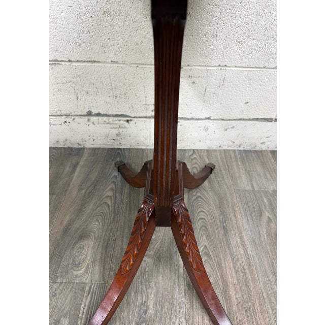 Vintage Duncan Phyfe Style Mahogany Lyre Pedestal Base Accent Table For Sale - Image 11 of 16
