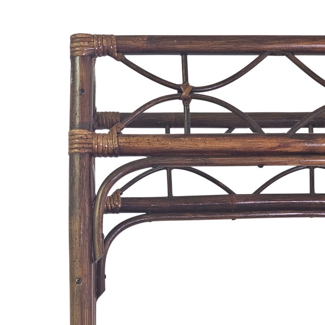 Vintage Rattan Bamboo Etagere With Glass Shelves, Coastal Palm Beach Regency, 74" For Sale - Image 9 of 13