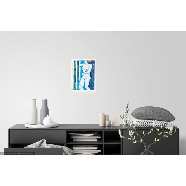 2020s "Lady in Blue Contemporary Abstract Figurative Watercolor and Pastel Drawing by Martha Holden For Sale - Image 5 of 6