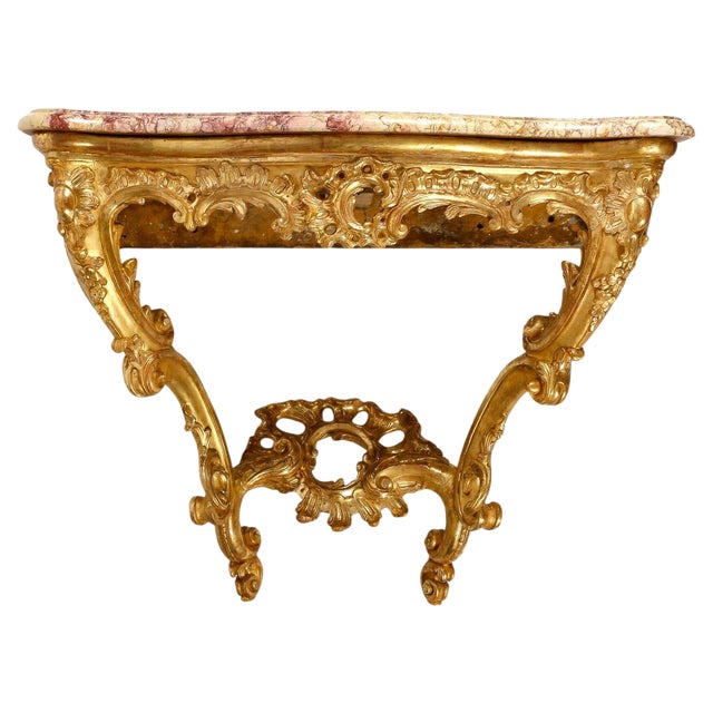 18th Century Carved and Gilded Wood Console with Marble Top For Sale