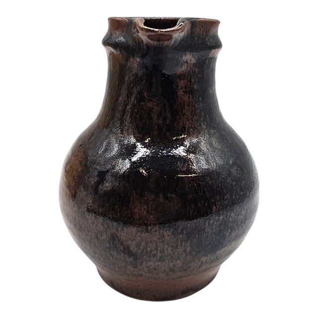 Mid 20th Century Japanese Shussai Gama Studio Pottery Pitcher With Black Glaze and Original Box For Sale - Image 5 of 9