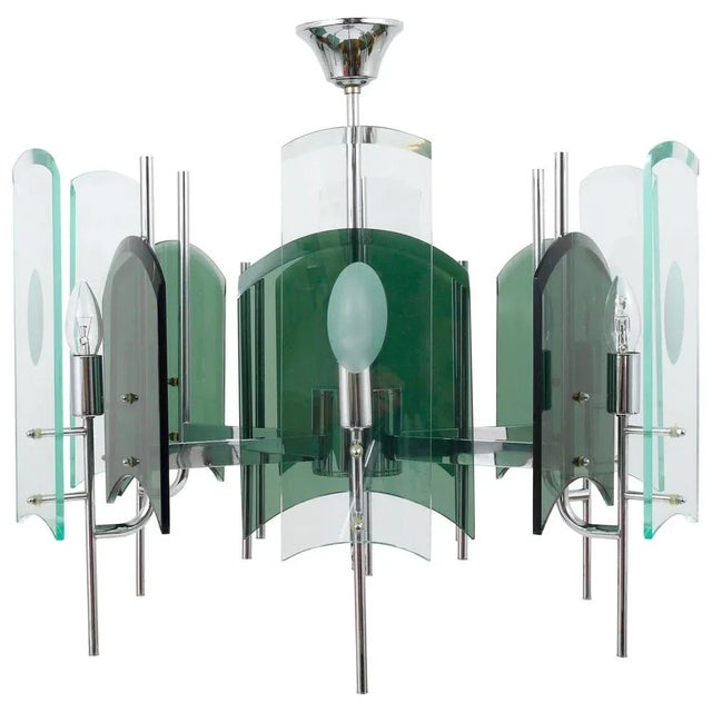 Large Italian Glass Chandelier in the style of Fontana Arte, 1960s For Sale - Image 11 of 11