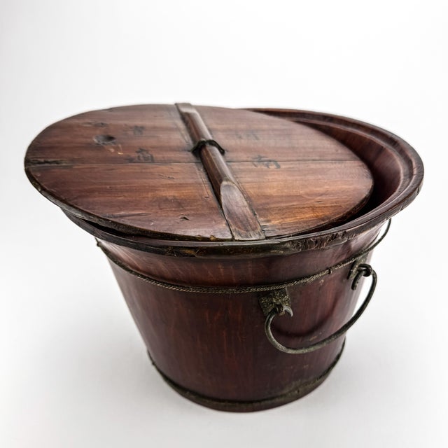 Antique Chinese Wood Covered Rice Bucket For Sale - Image 4 of 12