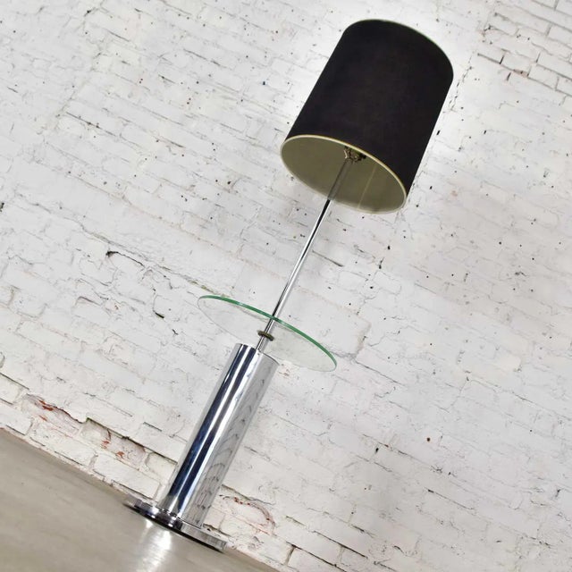 Mid-Century Modern Mid 20th Century Mid-Century Modern Floor Lamp Chrome Cylinder With Attached Glass Side Table Style of George Kovacs For Sale - Image 3 of 13