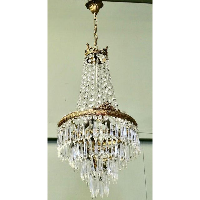 1920s Large French Empire Style Crystal Waterfall Chandelier, 1920 For Sale - Image 5 of 8