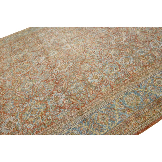 1900 - 1909 1900s Antique Persian Mahal Rust Wool Rug With Allover Floral Pattern For Sale - Image 5 of 9