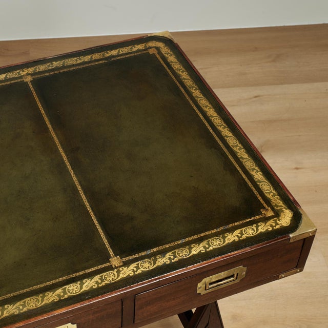 Antique British Colonial Campaign Sawhorse Desk For Sale - Image 9 of 14
