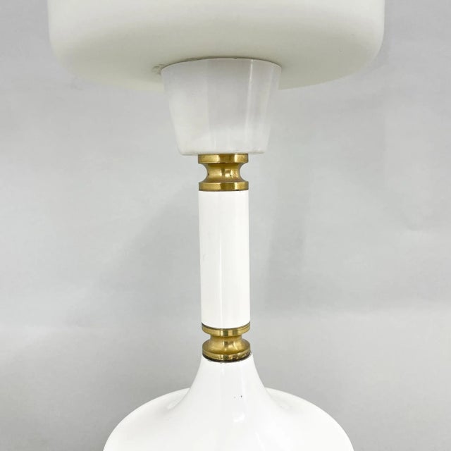 White Tall Yellow & White Glass Table Lamp with Brass Details attributed to Drukov, 1970s For Sale - Image 8 of 12