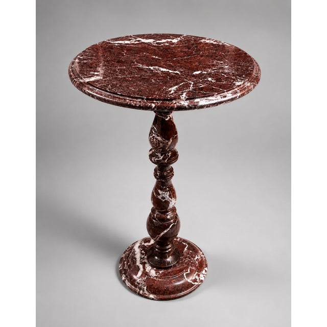 Modern Red Marble Pedestal Side Table | Handcrafted Round Accent Table | Elegant Stone End Table For Sale - Image 3 of 7