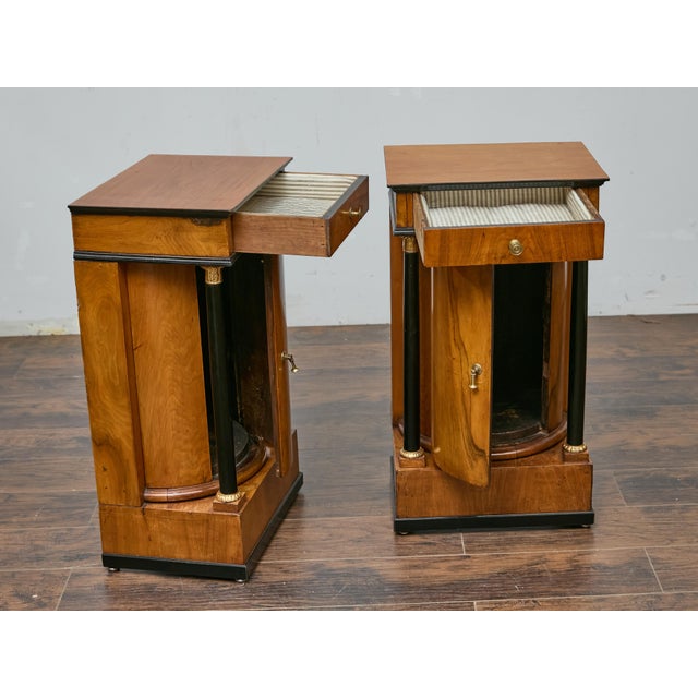Brown Pair of 19th Century Biedermeier Bedside Cabinets, Walnut and Ebonized Columns For Sale - Image 8 of 12