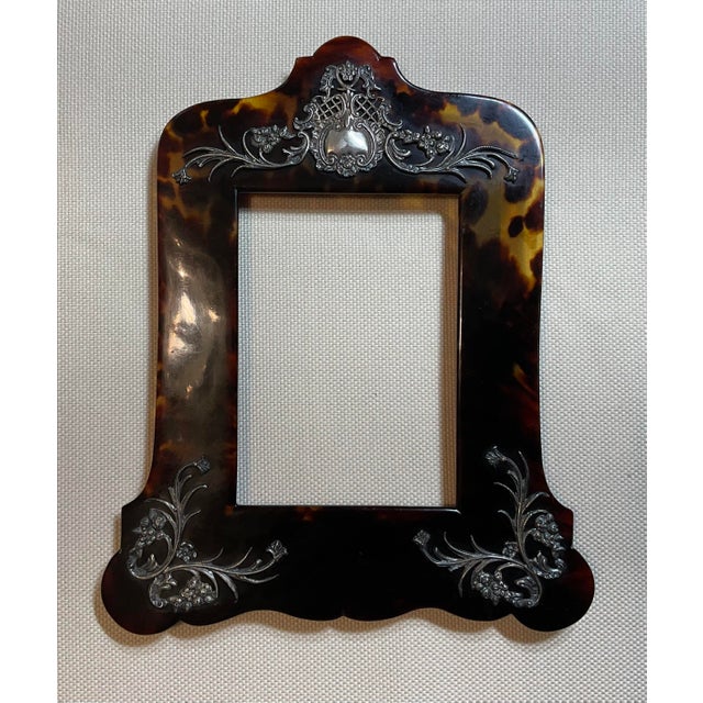 Exquisite Antique Victorian Faux Tortoiseshell & Sterling Silver Picture Frame For Sale - Image 11 of 12
