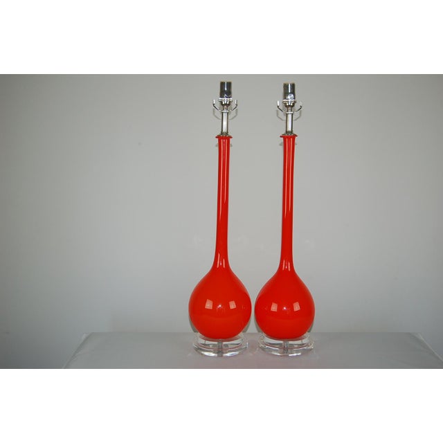 Vintage Murano Long Neck Red Orange Lamps For Sale - Image 10 of 11