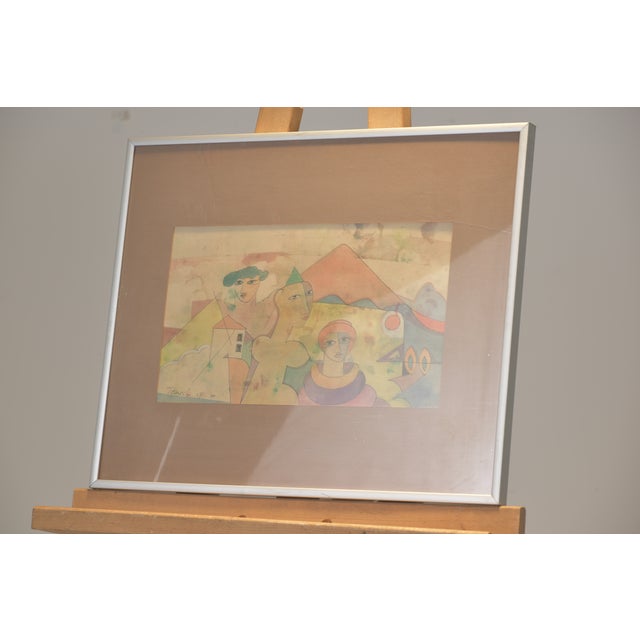 Contemporary Watercolors, Gunther Temech, NY 1980 on Japanese Paper, Framed Under Glass For Sale - Image 3 of 6