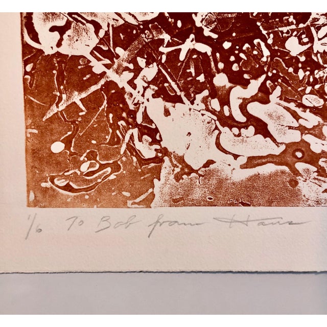Hans Burkhardt Hans Burkhardt, California Abstract Expressionist Linocut Lithograph Sepia Print Edition of 6, 1983 For Sale - Image 4 of 9