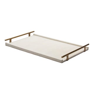Rectangular Tray in Natural Cream Shagreen With Bronze Patina Brass by R&y Augousti For Sale